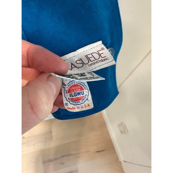 Vintage 80s Ultra Suede Womens Suit Blue Union Made Skirt/Blazer Set Size Large - Picture 6 of 13